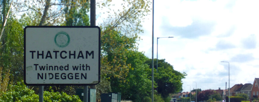 Sign for Thatcham on the A4 road.